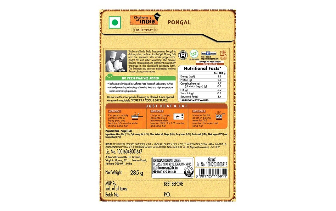 Kitchens Of India Pongal    Box  285 grams